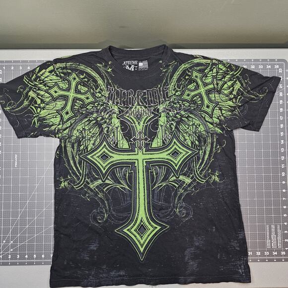 Xtreme Couture Cross Tshirt Mens XXL Biker Wings MMA Gothic Grunge Affliction - Picture 1 of 11